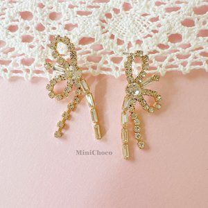 Gold Tone Lovely CZ  Bow Knot Earrings